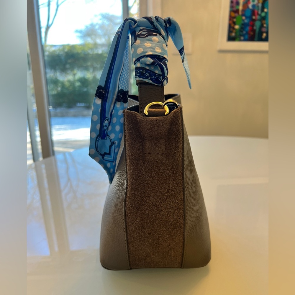 LEATHER and SUEDE CROSSBODY BAG NEUTRAL TAUPE - MADE IN ITALY NWOT - Picture 5 of 16